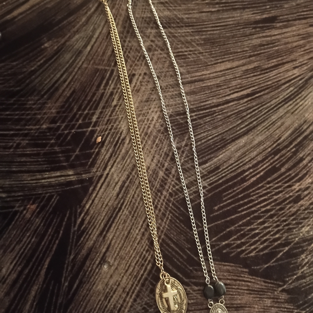 Gold and Silver Religious Pendant Necklace Set